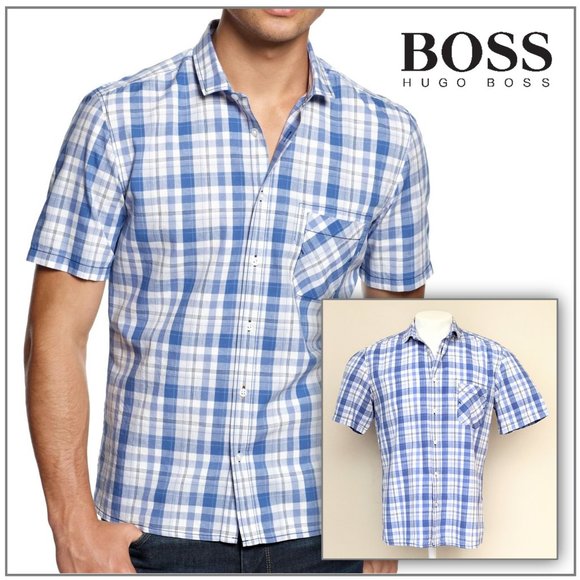 Hugo Boss Other - Boss By Hugo Boss Men's Blue & White Plaid Button-Down Shirt